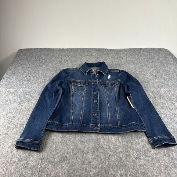 One World Jacket Womens Size M Blue Cotton Denim Jean Button‎ Front - Picture 1 of 10
